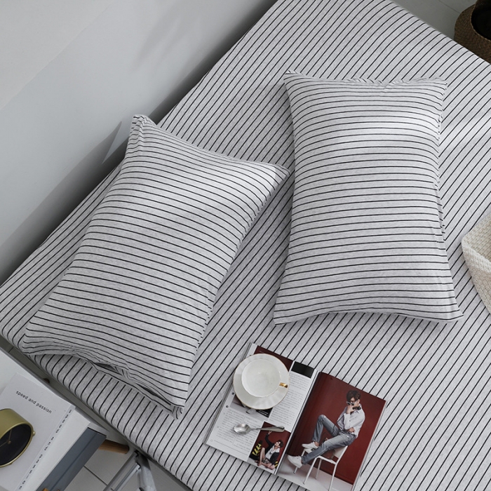 91家纺网 家纺一手货源 找家纺 小米笠 2019新款针织天竺棉床笠床罩 黑灰细条