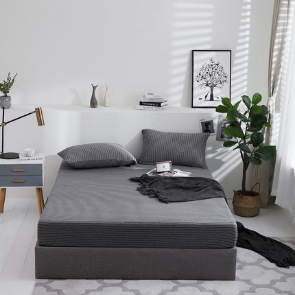 91家纺网 家纺一手货源 找家纺 小米笠 2019新款针织天竺棉床笠床罩 雅灰细条