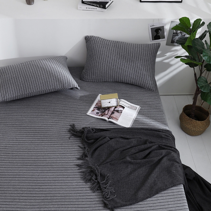 91家纺网 家纺一手货源 找家纺 小米笠 2019新款针织天竺棉床笠床罩 雅灰细条