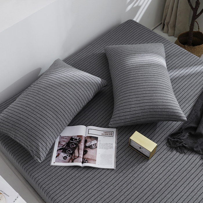 91家纺网 家纺一手货源 找家纺 小米笠 2019新款针织天竺棉床笠床罩 雅灰细条