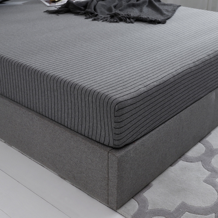 91家纺网 家纺一手货源 找家纺 小米笠 2019新款针织天竺棉床笠床罩 雅灰细条