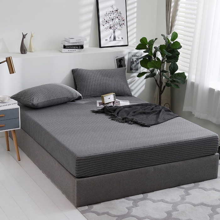 91家纺网 家纺一手货源 找家纺 小米笠 2019新款针织天竺棉床笠床罩 雅灰细条