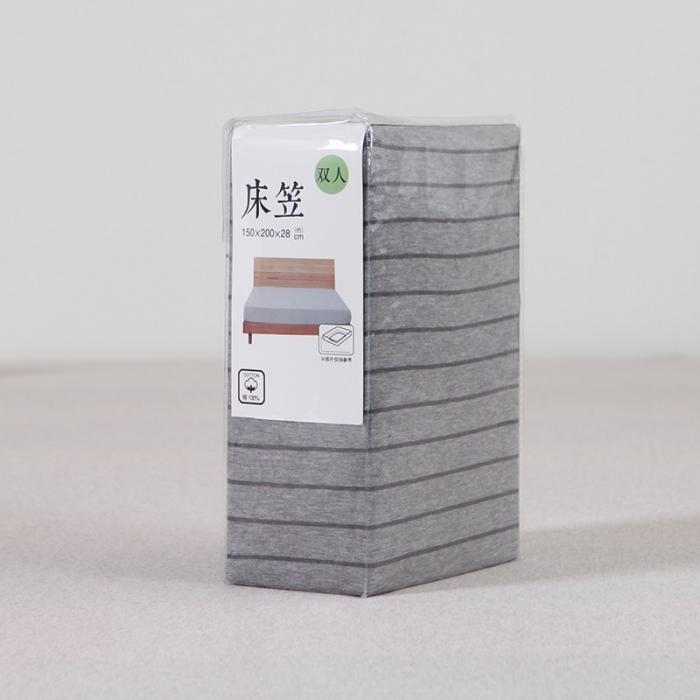 91家纺网 家纺一手货源 找家纺 小米笠 2019新款针织天竺棉床笠床罩 雅灰细条