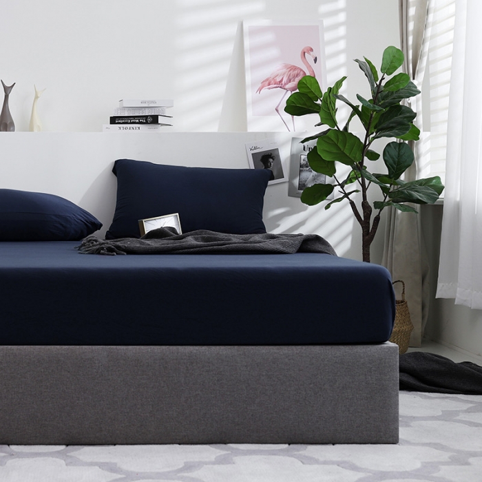 91家纺网 家纺一手货源 找家纺 小米笠 2019新款针织天竺棉床笠床罩 丈青