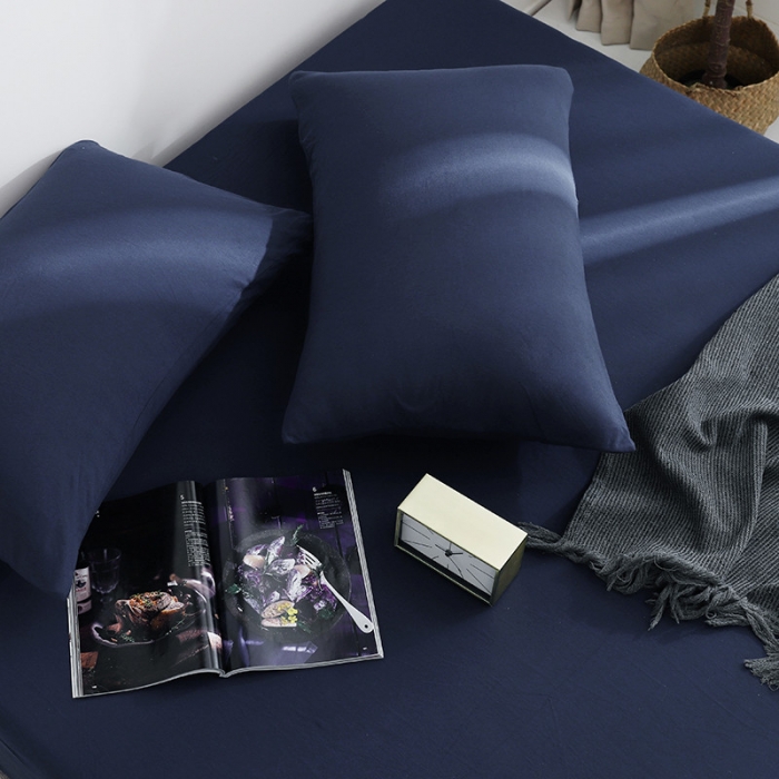 91家纺网 家纺一手货源 找家纺 小米笠 2019新款针织天竺棉床笠床罩 丈青