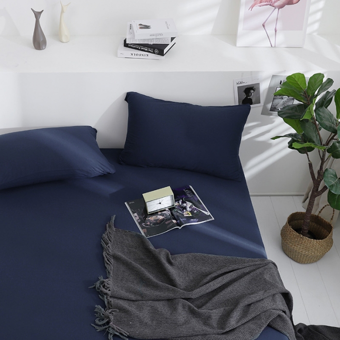 91家纺网 家纺一手货源 找家纺 小米笠 2019新款针织天竺棉床笠床罩 丈青