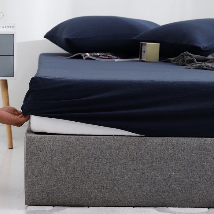 91家纺网 家纺一手货源 找家纺 小米笠 2019新款针织天竺棉床笠床罩 丈青