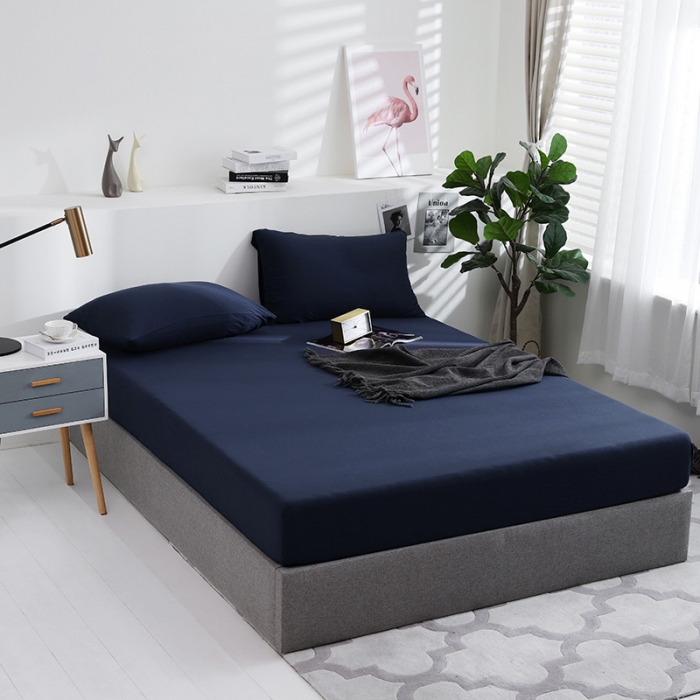 91家纺网 家纺一手货源 找家纺 小米笠 2019新款针织天竺棉床笠床罩 丈青