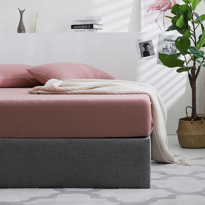 91家纺网 家纺一手货源 找家纺 小米笠 2019新款针织天竺棉床笠床罩 橡皮红