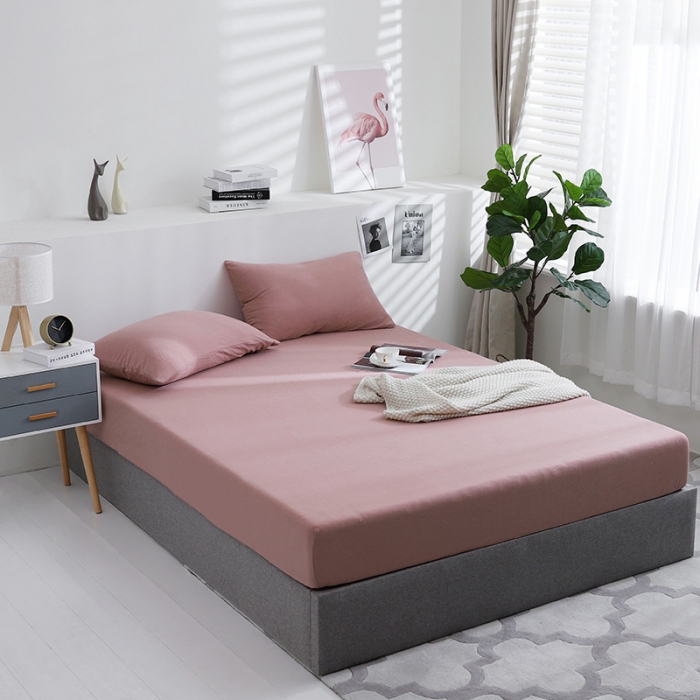 91家纺网 家纺一手货源 找家纺 小米笠 2019新款针织天竺棉床笠床罩 橡皮红