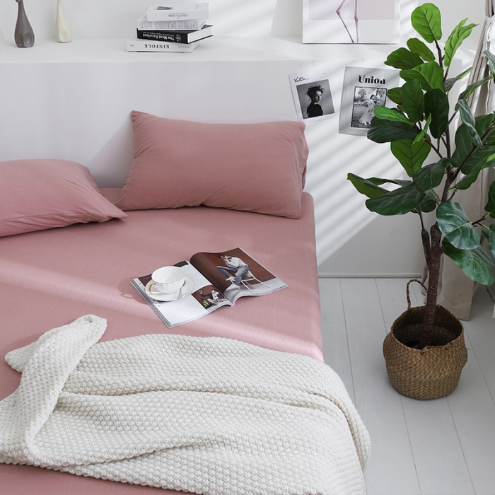 91家纺网 家纺一手货源 找家纺 小米笠 2019新款针织天竺棉床笠床罩 橡皮红