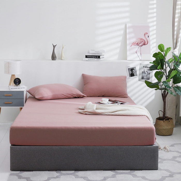 91家纺网 家纺一手货源 找家纺 小米笠 2019新款针织天竺棉床笠床罩 橡皮红