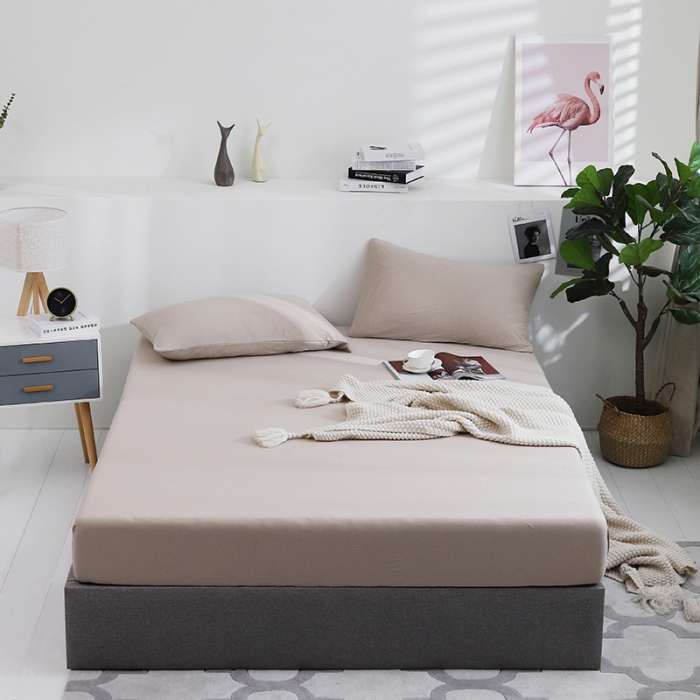 91家纺网 家纺一手货源 找家纺 小米笠 2019新款针织天竺棉床笠床罩 米色