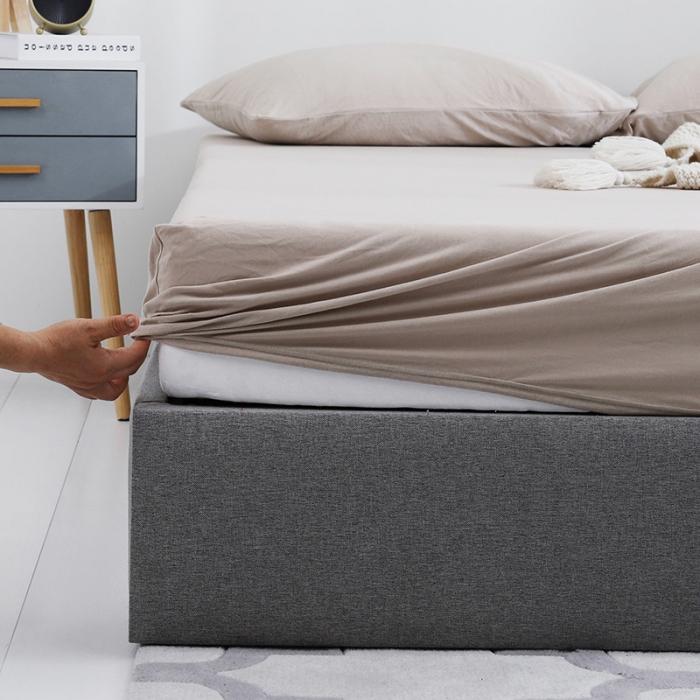 91家纺网 家纺一手货源 找家纺 小米笠 2019新款针织天竺棉床笠床罩 米色