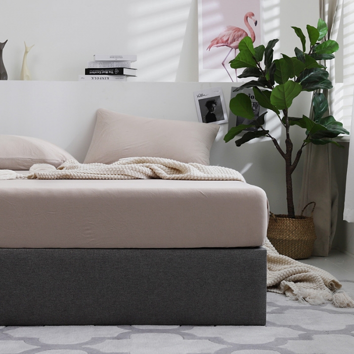 91家纺网 家纺一手货源 找家纺 小米笠 2019新款针织天竺棉床笠床罩 米色