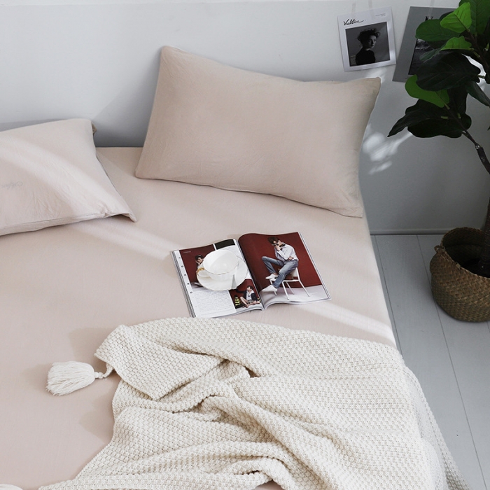 91家纺网 家纺一手货源 找家纺 小米笠 2019新款针织天竺棉床笠床罩 米色