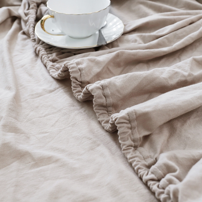 91家纺网 家纺一手货源 找家纺 小米笠 2019新款针织天竺棉床笠床罩 米色