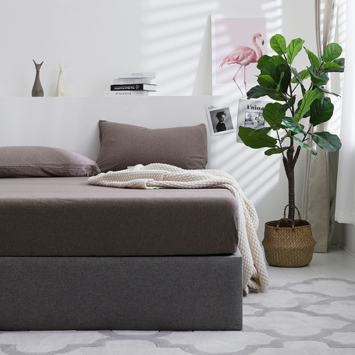 91家纺网 家纺一手货源 找家纺 小米笠 2019新款针织天竺棉床笠床罩 深咖