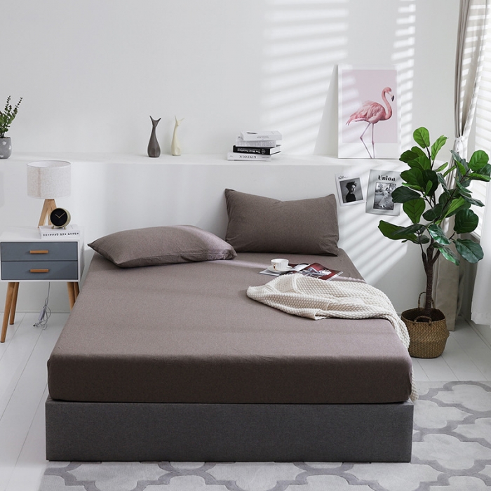 91家纺网 家纺一手货源 找家纺 小米笠 2019新款针织天竺棉床笠床罩 深咖