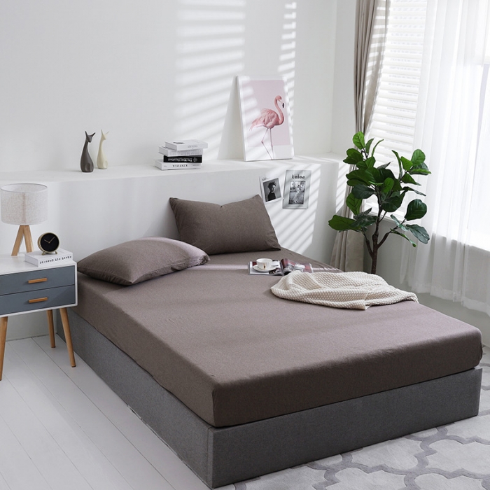 91家纺网 家纺一手货源 找家纺 小米笠 2019新款针织天竺棉床笠床罩 深咖