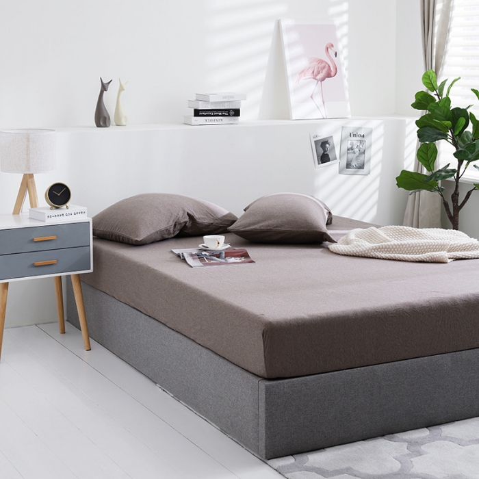 91家纺网 家纺一手货源 找家纺 小米笠 2019新款针织天竺棉床笠床罩 深咖