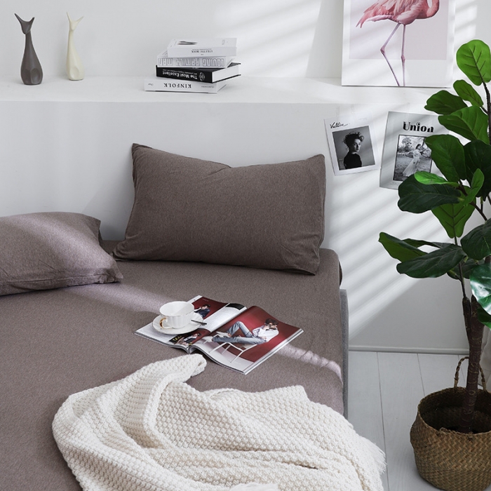 91家纺网 家纺一手货源 找家纺 小米笠 2019新款针织天竺棉床笠床罩 深咖