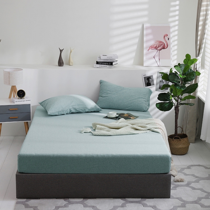 91家纺网 家纺一手货源 找家纺 小米笠 2019新款针织天竺棉床笠床罩 水兰