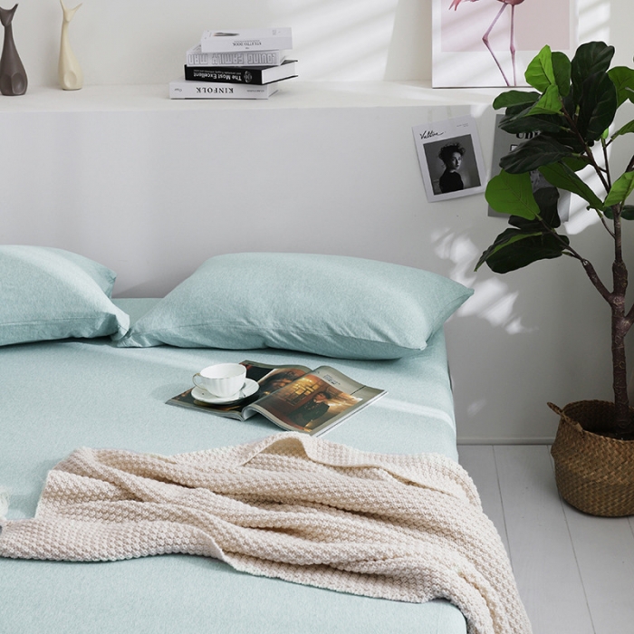 91家纺网 家纺一手货源 找家纺 小米笠 2019新款针织天竺棉床笠床罩 水兰