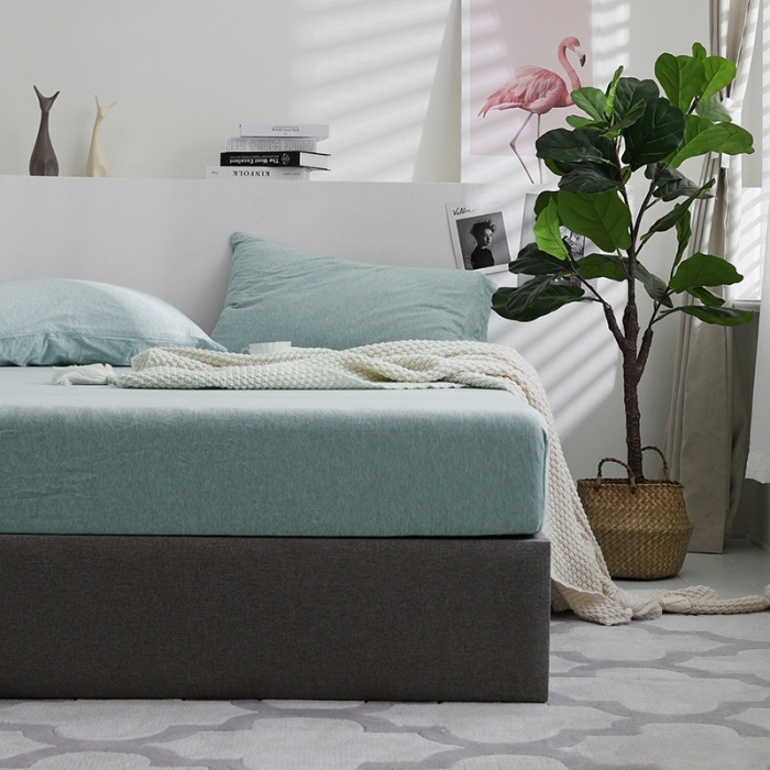 91家纺网 家纺一手货源 找家纺 小米笠 2019新款针织天竺棉床笠床罩 水兰