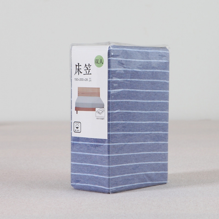 91家纺网 家纺一手货源 找家纺 小米笠 2019新款针织天竺棉床笠床罩 牛仔兰细条