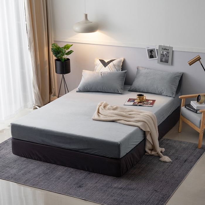 91家纺网 家纺一手货源 找家纺 小米笠 2019新款宝宝绒床笠床罩 银灰