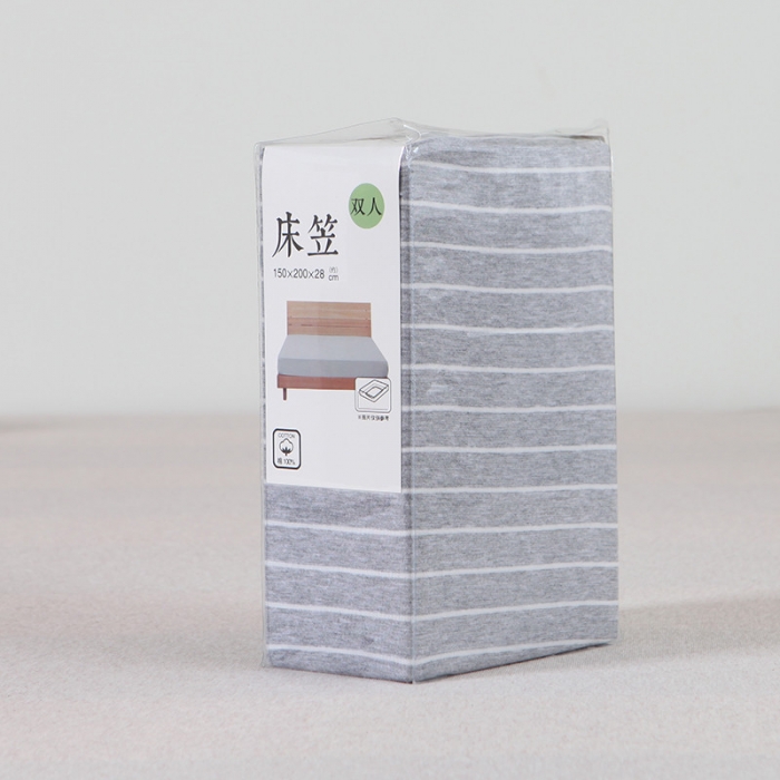 91家纺网 家纺一手货源 找家纺 小米笠 2019新款针织天竺棉床笠床罩 灰白细条