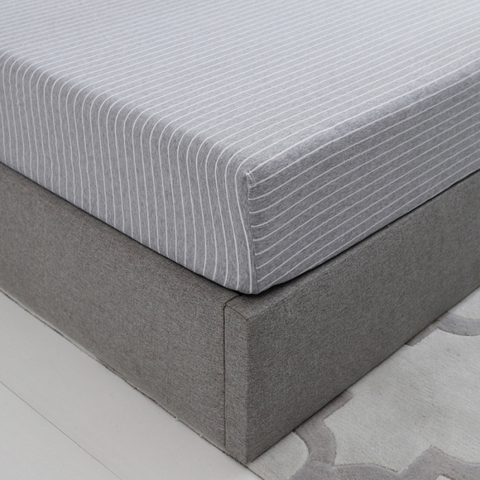 91家纺网 家纺一手货源 找家纺 小米笠 2019新款针织天竺棉床笠床罩 灰白细条