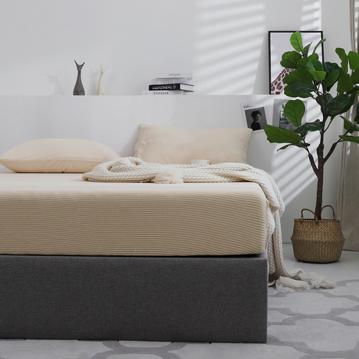 91家纺网 家纺一手货源 找家纺 小米笠 2019新款针织天竺棉床笠床罩 中棉细条