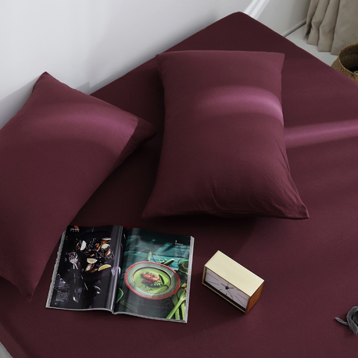 91家纺网 家纺一手货源 找家纺 小米笠 2019新款针织天竺棉床笠床罩 染色酒红