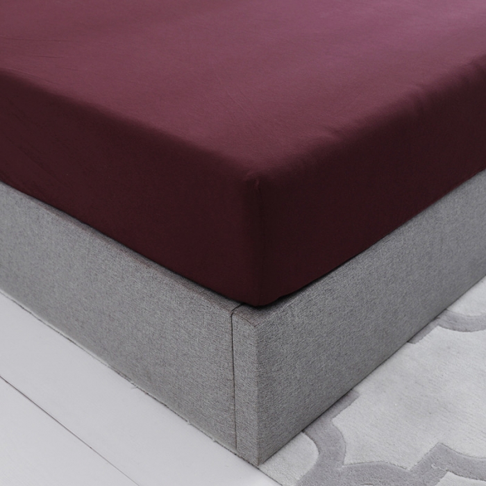 91家纺网 家纺一手货源 找家纺 小米笠 2019新款针织天竺棉床笠床罩 染色酒红