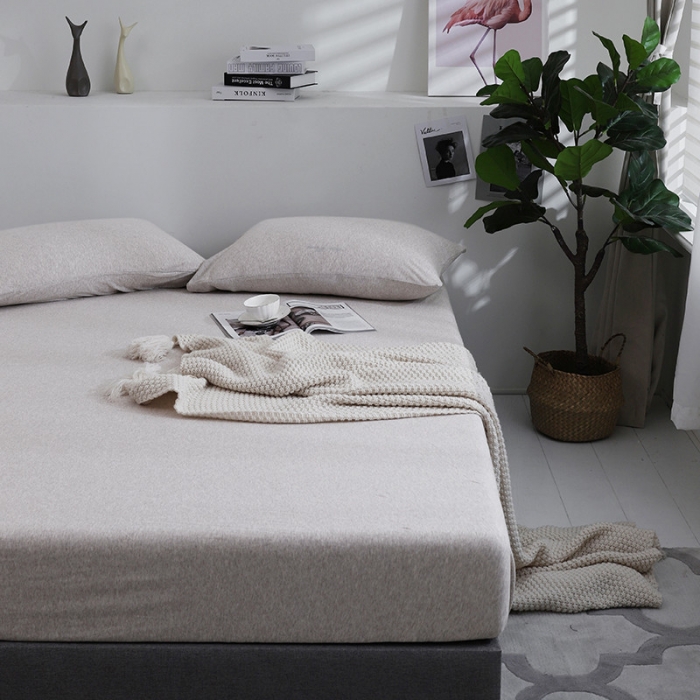 91家纺网 家纺一手货源 找家纺 小米笠 2019新款针织天竺棉床笠床罩 浅咖