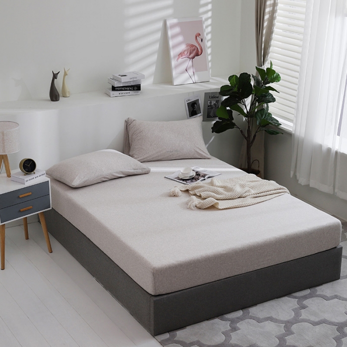 91家纺网 家纺一手货源 找家纺 小米笠 2019新款针织天竺棉床笠床罩 浅咖