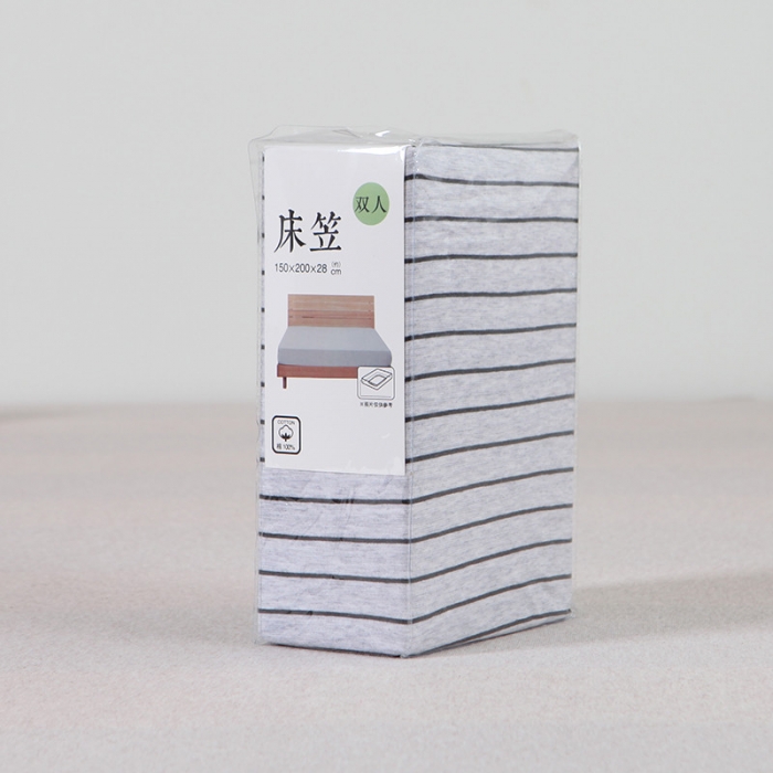 91家纺网 家纺一手货源 找家纺 小米笠 2019新款针织天竺棉床笠床罩 黑灰细条