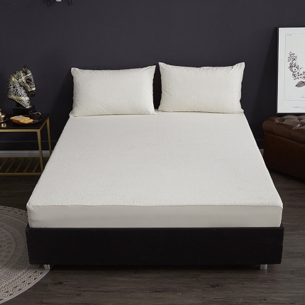 91家纺网 家纺一手货源 找家纺 小米笠 2019新款全棉条纹毛巾布防水床笠床罩 条纹白