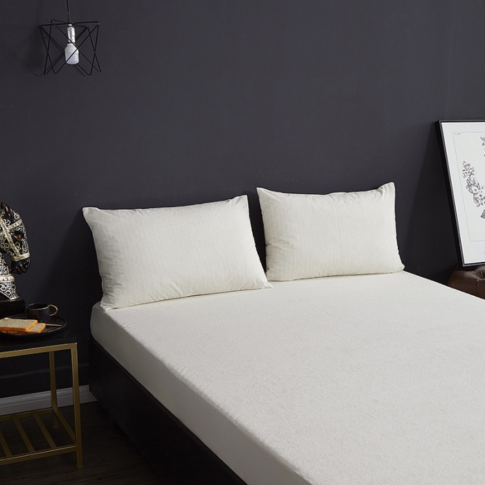 91家纺网 家纺一手货源 找家纺 小米笠 2019新款全棉条纹毛巾布防水床笠床罩 条纹白