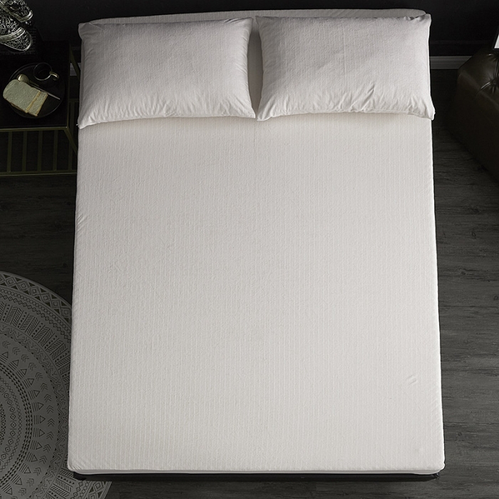 91家纺网 家纺一手货源 找家纺 小米笠 2019新款全棉条纹毛巾布防水床笠床罩 条纹白