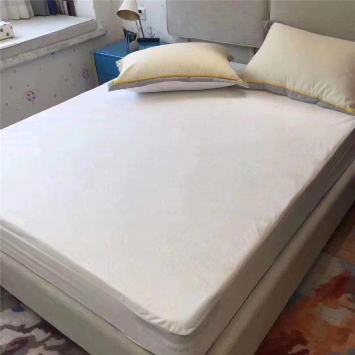 91家纺网 家纺一手货源 找家纺 小米笠 2019新款全棉条纹毛巾布防水床笠床罩 条纹白