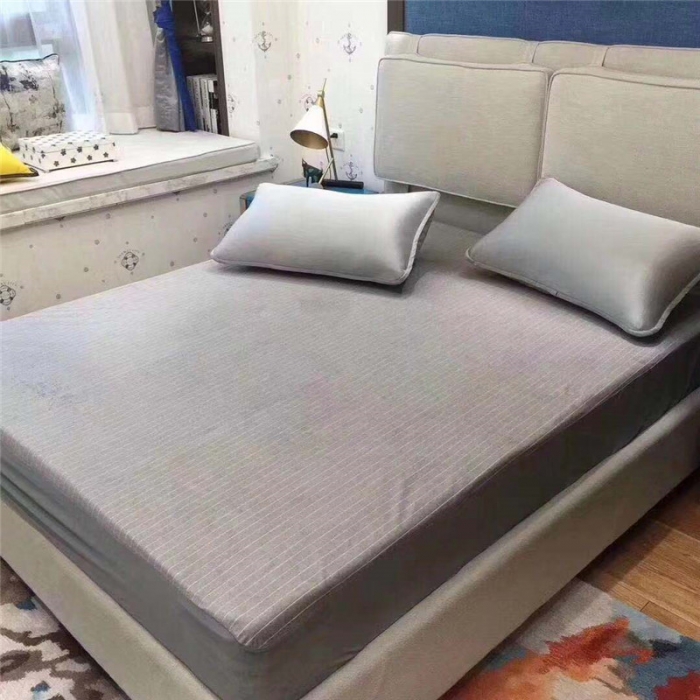 91家纺网 家纺一手货源 找家纺 小米笠 2019新款全棉条纹毛巾布防水床笠床罩 条纹灰