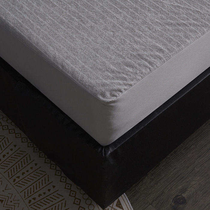 91家纺网 家纺一手货源 找家纺 小米笠 2019新款全棉条纹毛巾布防水床笠床罩 条纹灰