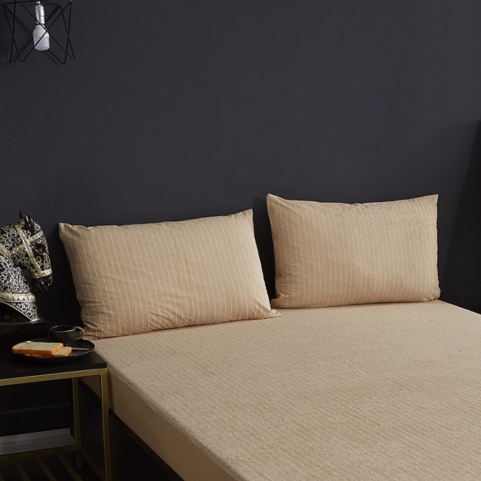 91家纺网 家纺一手货源 找家纺 小米笠 2019新款全棉条纹毛巾布防水床笠床罩 条纹咖