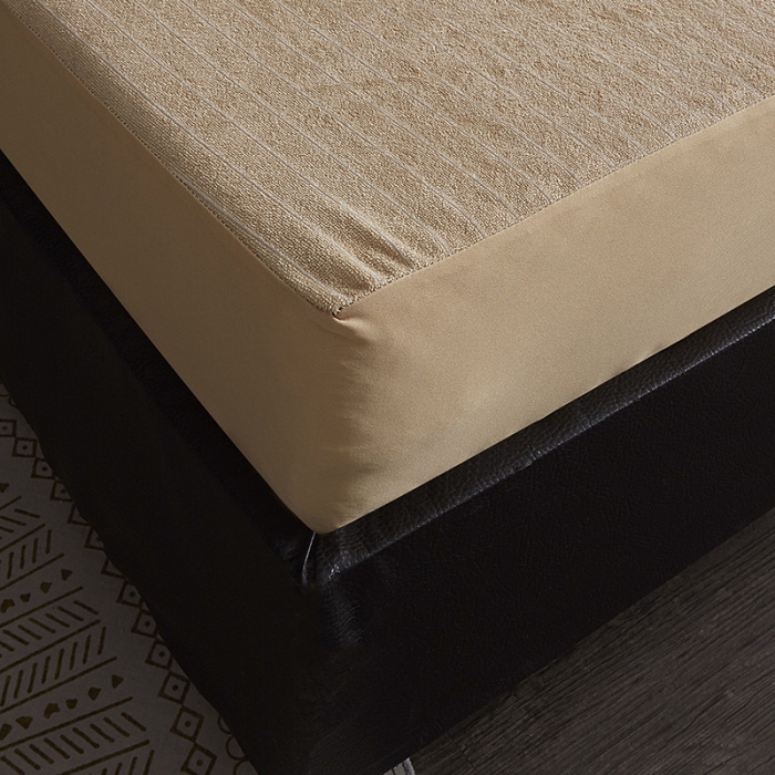 91家纺网 家纺一手货源 找家纺 小米笠 2019新款全棉条纹毛巾布防水床笠床罩 条纹咖