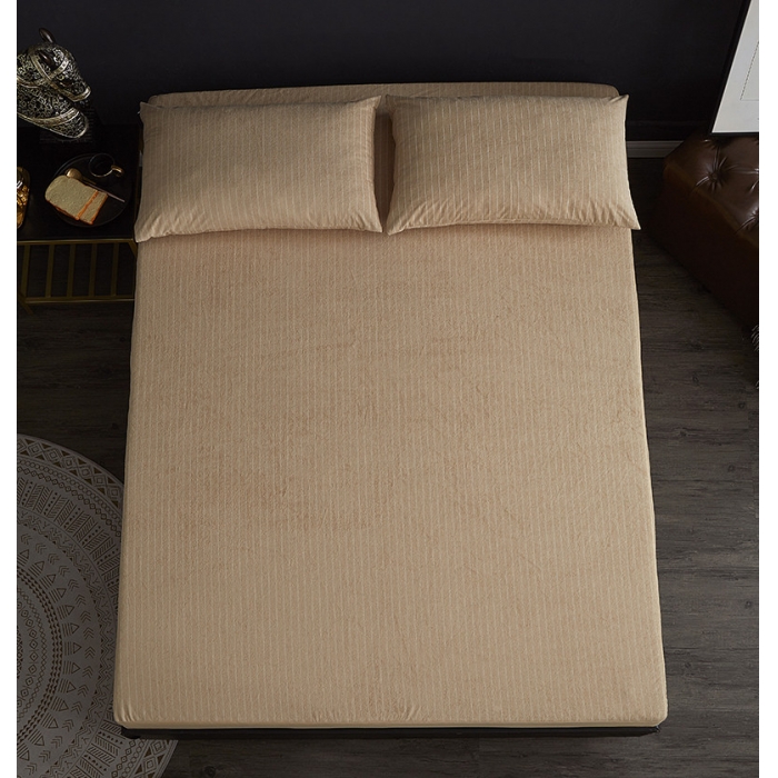 91家纺网 家纺一手货源 找家纺 小米笠 2019新款全棉条纹毛巾布防水床笠床罩 条纹咖