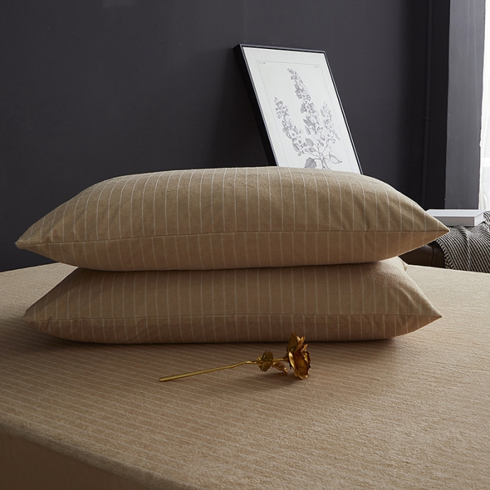 91家纺网 家纺一手货源 找家纺 小米笠 2019新款全棉条纹毛巾布防水床笠床罩 条纹咖