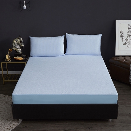 91家纺网 家纺一手货源 找家纺 小米笠 2019新款全棉条纹毛巾布防水床笠床罩 条纹蓝